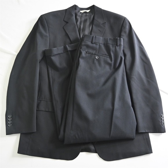 Pronto Uomo 44L 38x32 Black 100% Wool Mens Jacket Pants Suit